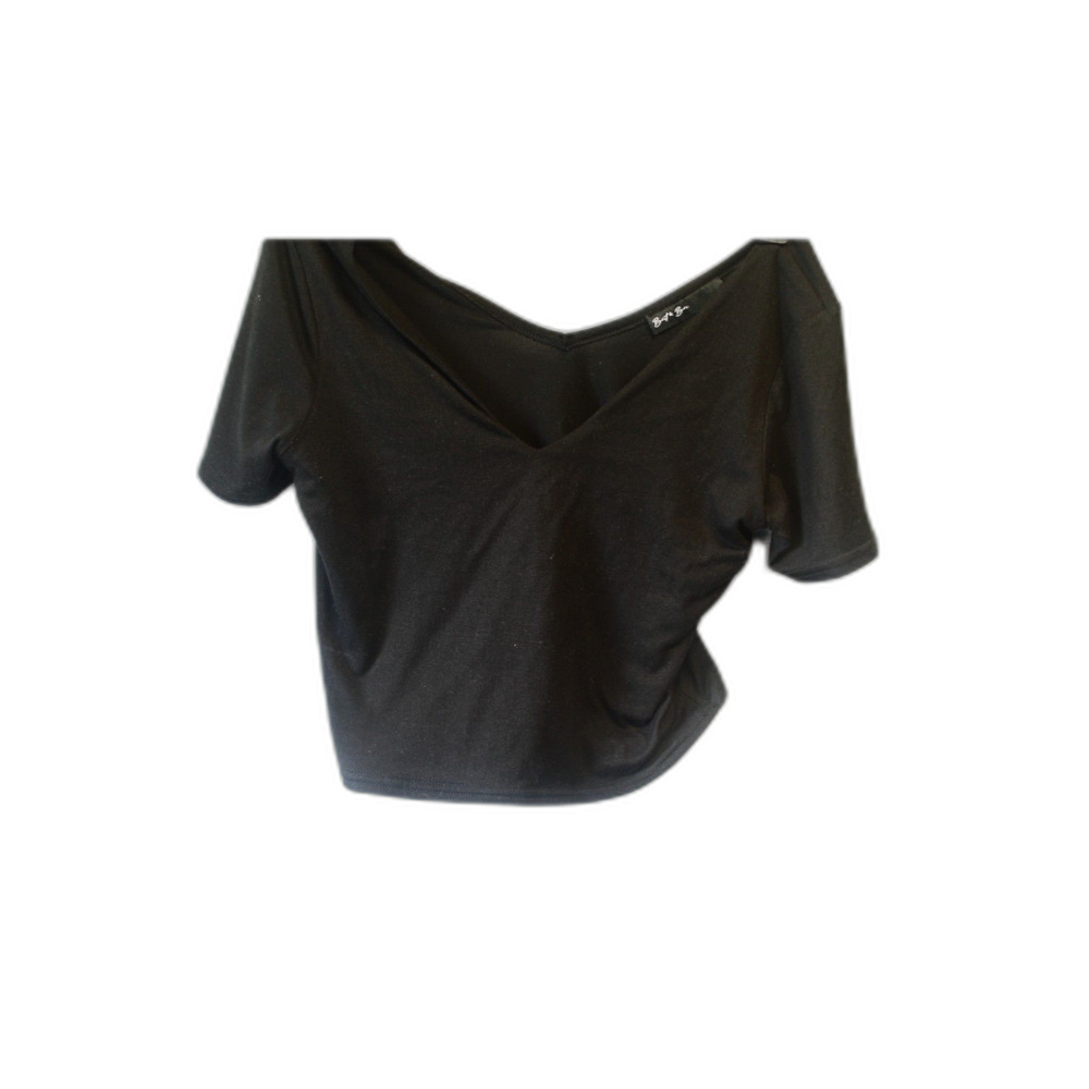 Black V-Neck Women's Crop Top